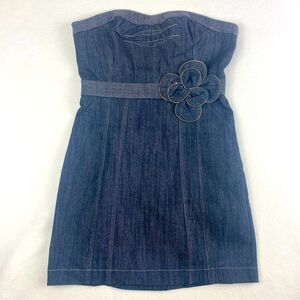 Y2K Womens Denim Strapless Mini Dress‎ Zipper Lined Flower Size 6 Rodeo Festival